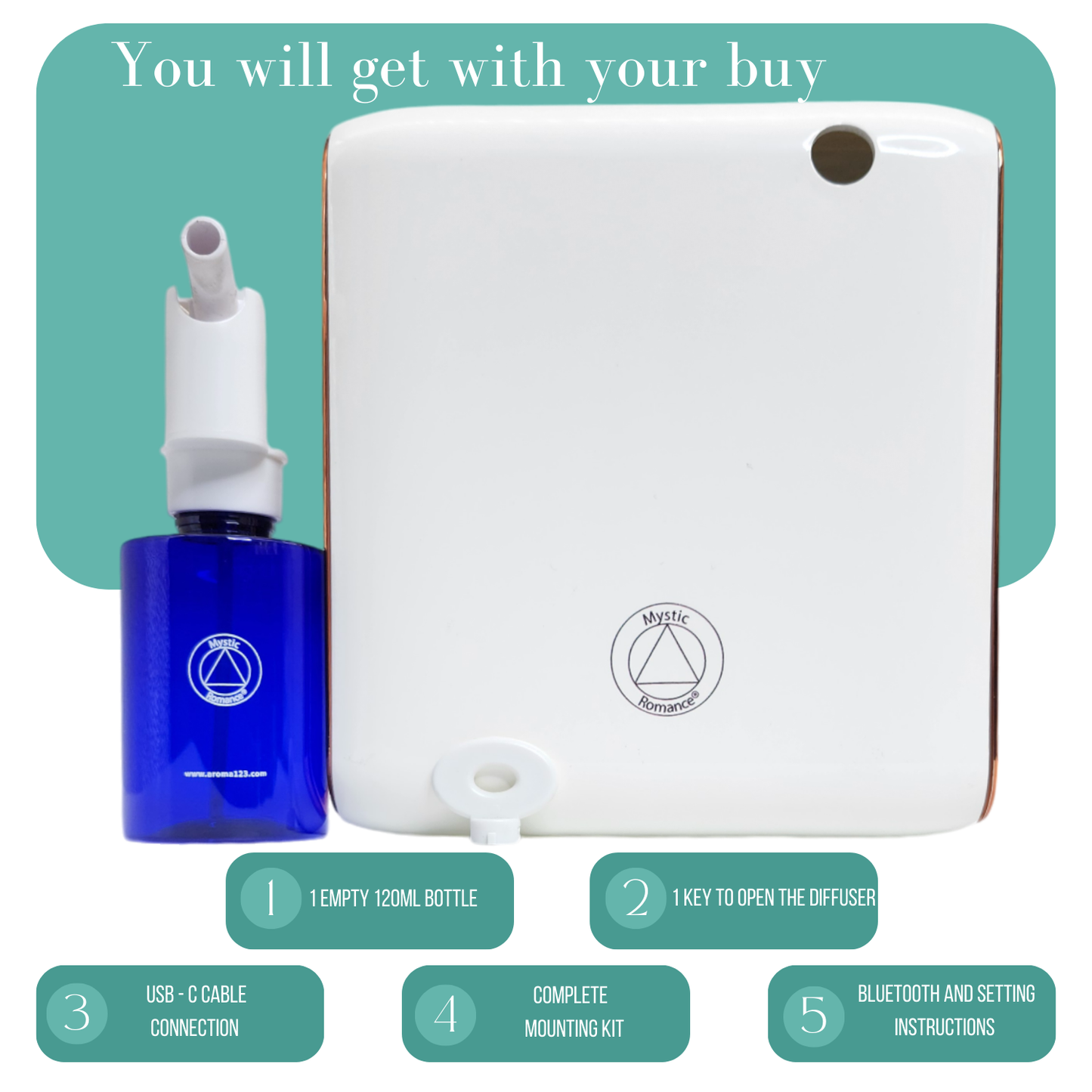 Di' Aroma Galaxy Little 69005 - Di'Aroma123.
Nebulizing technology delivers pure, consistent home fragrance that doesn’t fade
Whisper quiet and energy efficient
Adjust scent intensity and create schedules using our app
Security lock for the fragrance compartment.
Empty refill bottle (included)
Oil fragrance management opening keys