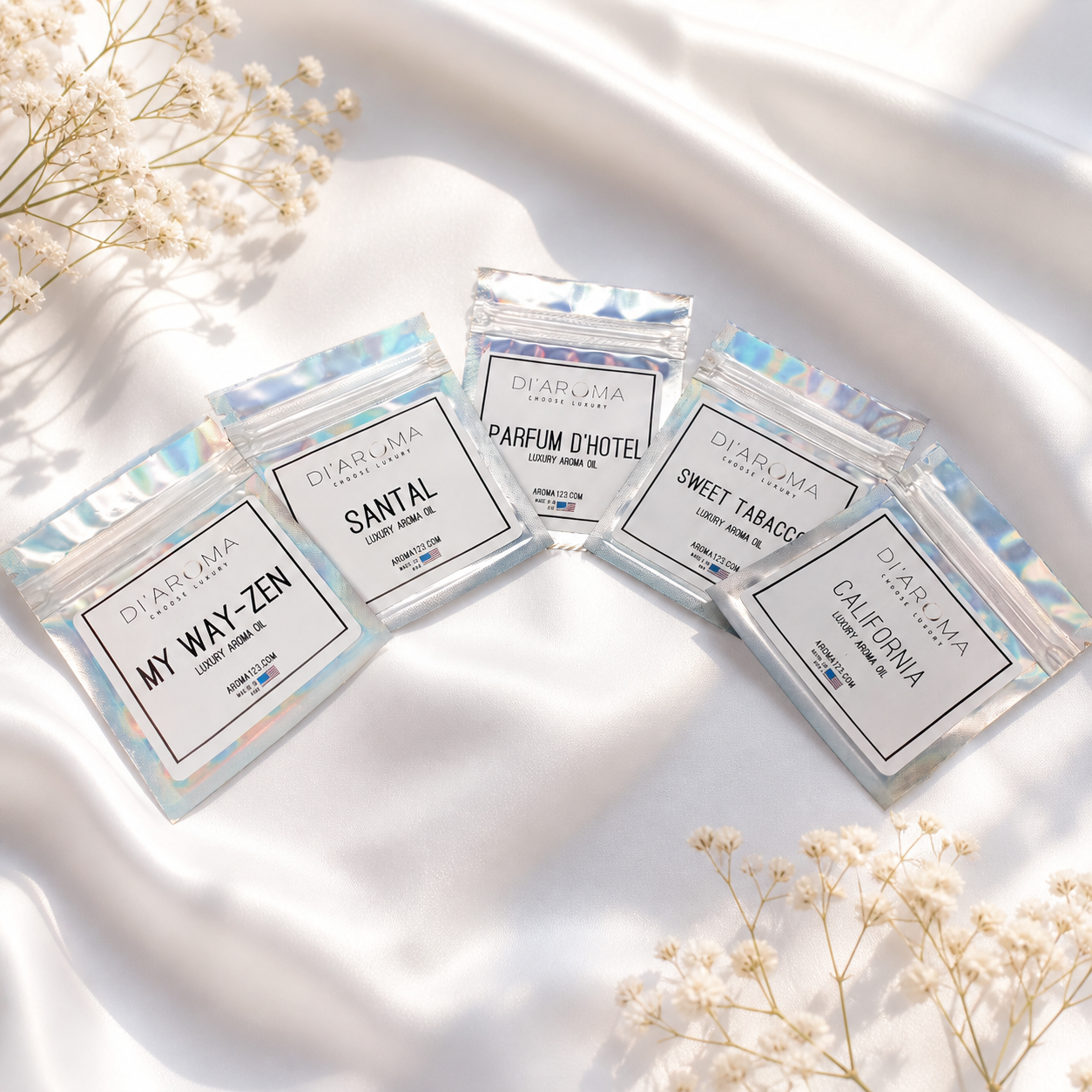 Luxury fragrance tester collection for hotel inspired scents, home fragrance discovery, waterless diffuser lovers, scent machine users, and premium aroma sampling by Di'Aroma